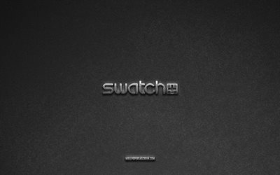 Swatch logo, gray stone background, Swatch emblem, manufacturers logos, Swatch, manufacturers brands, Swatch metal logo, stone texture