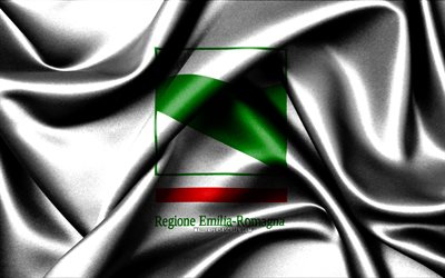 emilia-romagnas flagga, 4k, italienska regioner, tygflaggor, emilia-romagnas dag, vågiga sidenflaggor, italiens regioner, emilia-romagna, italien