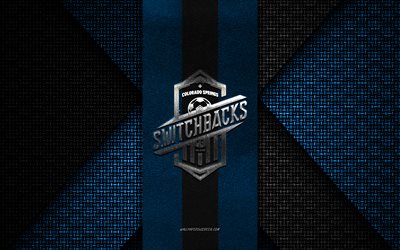 Colorado Springs Switchbacks FC, United Soccer League, blue black knitted texture, USL, Colorado Springs Switchbacks FC logo, American soccer club, Colorado Springs Switchbacks FC emblem, football, soccer, Colorado Springs, USA