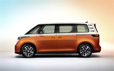 2023, Volkswagen IDBuzz, 4k, side view, exterior, electric bus, orange IDBuzz, electric cars, German cars, Volkswagen