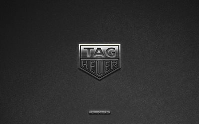 TAG Heuer logo, gray stone background, TAG Heuer emblem, manufacturers logos, TAG Heuer, manufacturers brands, TAG Heuer metal logo, stone texture