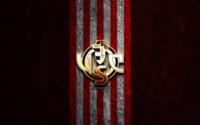 US Cremonese golden logo, 4k, red stone background, Serie A, Italian football club, US Cremonese logo, soccer, US Cremonese emblem, US Cremonese, football, Cremonese FC