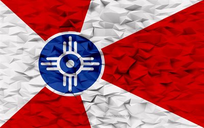 Flag of Wichita, Kansas, 4k, American cities, 3d polygon background, Wichita flag, 3d polygon texture, Day of Wichita, 3d Wichita flag, American national symbols, 3d art, Wichita, USA