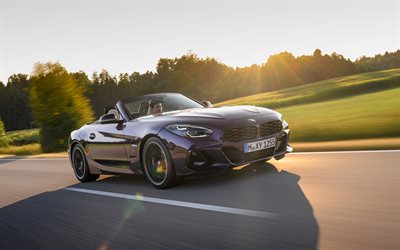 2023, BMW Z4, M40i, front view, exterior, convertible, purple BMW Z4, purple convertible, Z4 convertible, German cars, BMW