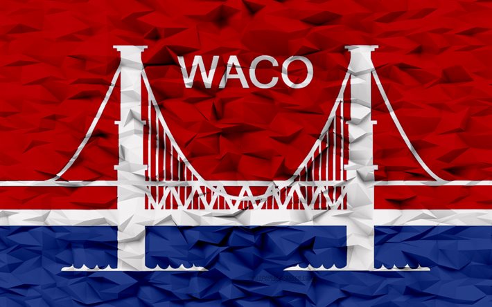 bandera de waco, texas, 4k, ciudades estadounidenses, fondo de polígono 3d, textura de polígono 3d, día de waco, bandera de austin 3d, símbolos nacionales estadounidenses, arte 3d, waco, ee uu