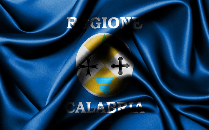 kalabriens flagga, 4k, italienska regioner, tygflaggor, kalabriens dag, vågiga sidenflaggor, italiens regioner, kalabrien, italien