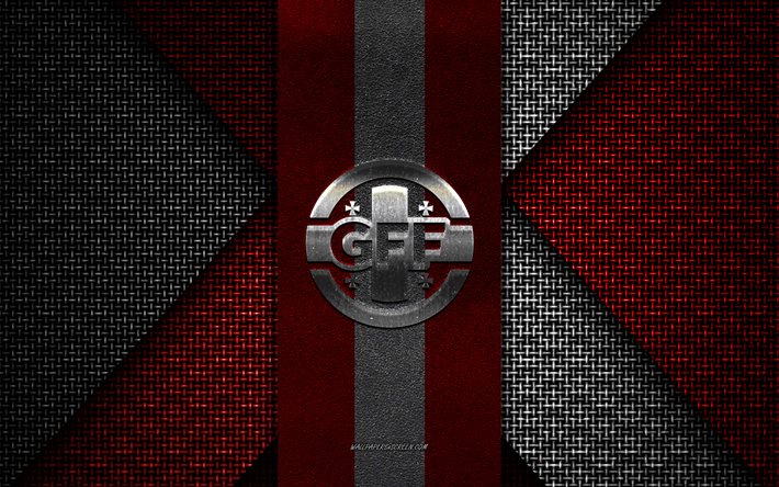 équipe nationale de football de géorgie, uefa, texture tricotée blanche rouge, europe, logo de l'équipe nationale de football de géorgie, football, emblème de l'équipe nationale de football de géorgie, géorgie