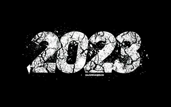 2023 سنة جديدة سعيدة, 4k, 2023 خلفية متصدع, 2023 نقش متصدع, 2023 مفاهيم, 2023 خلفية سوداء, عام جديد سعيد 2023, الفن المتصدع