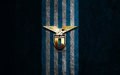 SS Lazio golden logo, 4k, blue stone background, Serie A, Italian football club, SS Lazio logo, soccer, SS Lazio emblem, SS Lazio, football, Lazio FC