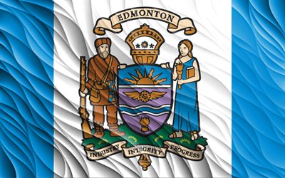 4k, la bandera de edmonton, las banderas onduladas en 3d, las ciudades canadienses, el día de edmonton, las ondas 3d, las ciudades de canadá, edmonton, canadá