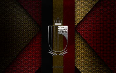 Belgium national football team, UEFA, red yellow knitted texture, Europe, Belgium national football team logo, soccer, Belgium national football team emblem, football, Belgium