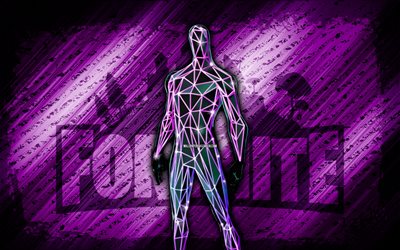 Hedron Fortnite, 4k, purple diagonal background, grunge art, Fortnite, artwork, Hedron Skin, Fortnite characters, Hedron, Fortnite Hedron Skin
