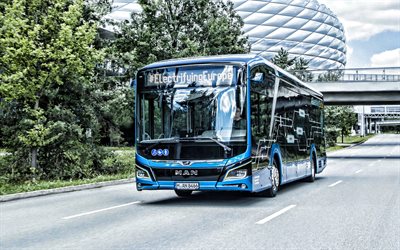 2022, MAN Lion City E, electric passenger bus, exterior, front view, electric vehicle, city bus, passenger transportation, modern buses, MAN