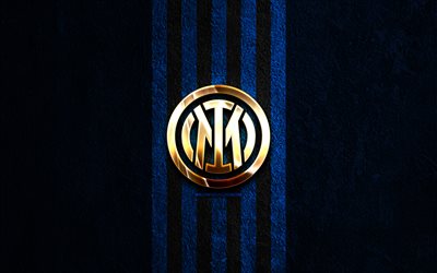 Inter Milan golden logo, 4k, blue stone background, Serie A, Italian football club, Inter Milan logo, soccer, Inter Milan emblem, Internazionale, football, Inter Milan FC, Internazionale logo