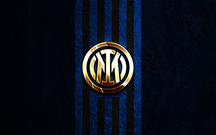 inter milan kultainen logo, 4k, sininen kivi tausta, serie a, italian jalkapalloseura, inter milan logo, jalkapallo, inter milan tunnus, internazionale, inter milan fc, internazionale logo