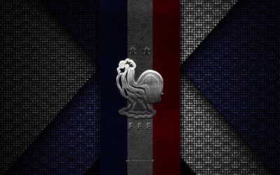 selección de fútbol de francia, uefa, textura tejida azul blanca, europa, logotipo de la selección de fútbol de francia, fútbol, ​​emblema de la selección de fútbol de francia, ​​francia