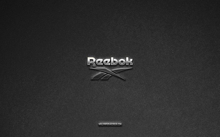 Reebok logo, gray stone background, Reebok emblem, manufacturers logos, Reebok, manufacturers brands, Reebok metal logo, stone texture