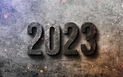 feliz año nuevo 2023, 4k, letras de metal, inscripción de metal 2023, conceptos 2023, fondo de metal 2023, textura de metal, fondo 2023