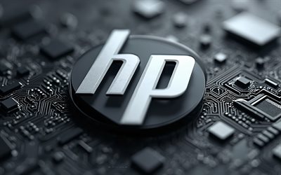 hp 3d grey logo, 4k, hp  logo, grauer motherboardhintergrund, hp emblem, hewlett packard logo, hintergrund für graue technologie, hp, 3d  hp  logo, android 3d  zeichen, hewlett packard