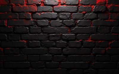 muro di mattoni neri, vernice rossa, mattone nero con malta rossa, texture murale di mattoni, texture in mattoni neri, muratura nera, sfondo di pietra nera, sfondo grunge