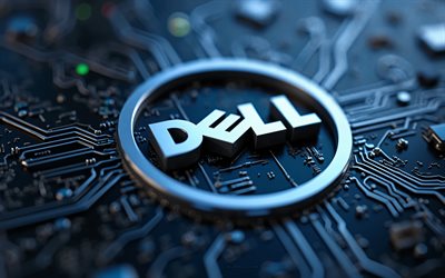 dell 3d dark blue logo, 4k, dunkelblaues motherboard, dell logo, dell emblem, hintergrund für dunkelblaue technologie, dell, 3d dell logo