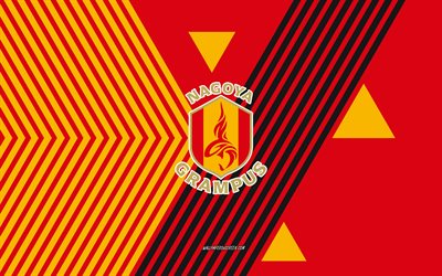 logotipo de nagoya grampus, 4k, equipo de fútbol japonés, fondo de líneas amarillas rojas, grampus de nagoya, liga j1, japón, arte de línea, emblema de grampus de nagoya, fútbol americano