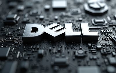 dell 3d grey logo, 4k, dell logo, grauer motherboardhintergrund, dell emblem, hintergrund für graue technologie, dell, 3d dell logo, dell 3d  zeichen