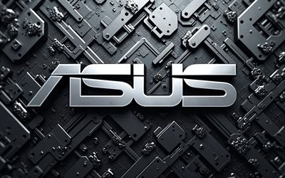 4k, Asus metal logo, artwork, bokeh, black mechanical backgrounds, electronics brands, Asus 3D logo, creative, Asus logo, Asus