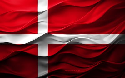 4k, tanskan lippu, eurooppalaiset maat, 3d tanskan lippu, eurooppa, 3d  rakenne, tanskan päivä, kansalliset symbolit, 3d  taide, tanska