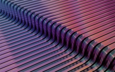 3D metal waves, 4k, creative, artwork, curves, purple 3D backgrounds, 3D art, metal waves, background with waves, 3D waves