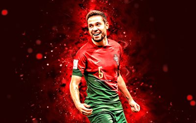 Raphael Guerreiro, 4k, red neon lights, Portugal National Football Team, soccer, footballers, red abstract background, Portuguese football team, Raphael Guerreiro 4K