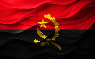 4k, علم أنغولا, البلدان الأفريقية, علم أنغولا ثلاثي الأبعاد, أفريقيا, الملمس ثلاثي الأبعاد, يوم أنغولا, الرموز الوطنية, الفن ثلاثي الأبعاد, أنغولا