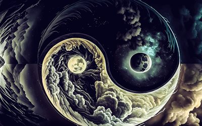 yin e yang, arte creativa, yinyang, yin yang, filosofia cinese, segno yin e yang, nuvole