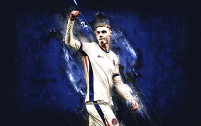 cole palmer, chelsea fc, joueur de football anglais, fond de pierre bleue, grunge, premier league, angleterre, football