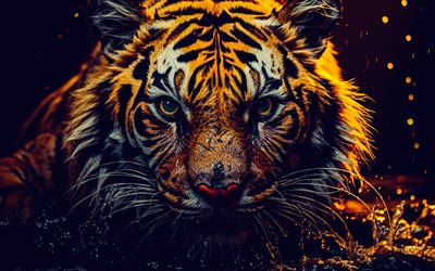 tigre, predatore, arte, tigre disegnato, animali pericolosi, occhi di tigre, aspetto, tigri