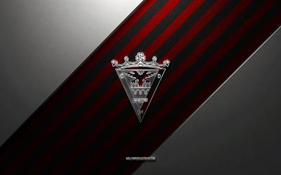 CD Mirandes logo, 4k, steel background, Spanish football club, red black lines, CD Mirandes emblem, Segunda, football, CD Mirandes, Spain, CD Mirandes metal logo, CD Mirandes crest