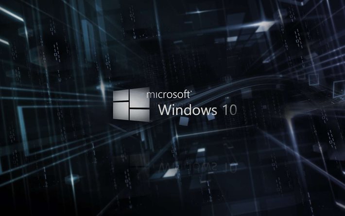 Windows 10, créatif, fond gris, logo, Microsoft