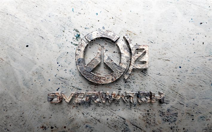 overwatch 2 pierre logo, 4k, fond de pierre, logo overwatch 2 3d, marques de jeux, créatif, logo overwatch 2, grunge art, surveiller 2