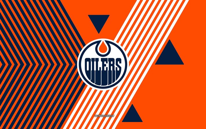 edmonton oilers logotyp, 4k, amerikanskt hockeylag, orange blå linjer bakgrund, edmonton oilers, nhl, usa, linjekonst, edmonton oilers emblem, hockey