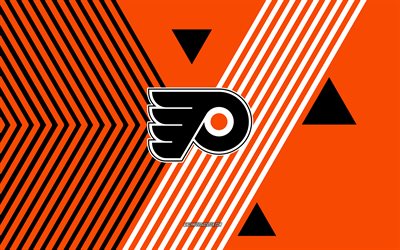 Philadelphia Flyers logo, 4k, American hockey team, orange black lines background, Philadelphia Flyers, NHL, USA, line art, Philadelphia Flyers emblem, hockey