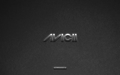 Avicii logo, music brands, gray stone background, Avicii emblem, music logos, Avicii, music signs, Avicii metal logo, stone texture