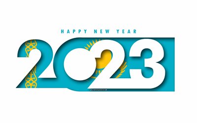 felice anno nuovo 2023 kazakistan, sfondo bianco, kazakistan, arte minima, 2023 concetti del kazakistan, kazakistan 2023, 2023 sfondo del kazakistan, 2023 felice anno nuovo kazakistan