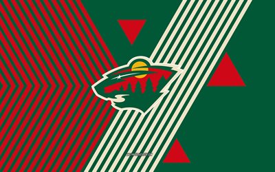 Minnesota Wild logo, 4k, American hockey team, green red lines background, Minnesota Wild, NHL, USA, line art, Minnesota Wild emblem, hockey
