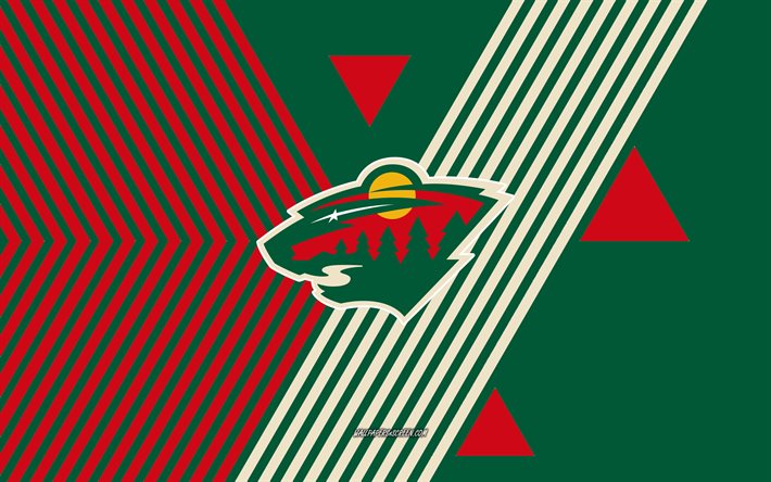 logo del minnesota selvaggio, 4k, squadra di hockey americana, sfondo di linee rosse verdi, minnesota selvaggio, nhl, stati uniti d'america, linea artistica, emblema del minnesota wild, hockey