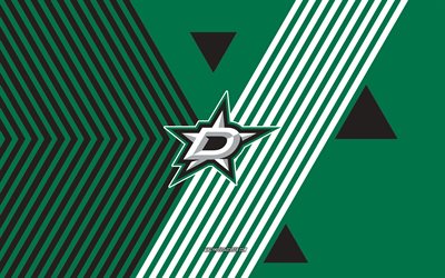 Dallas Stars logo, 4k, American hockey team, green black lines background, Dallas Stars, NHL, USA, line art, Dallas Stars emblem, hockey
