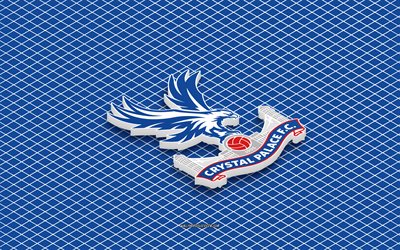 4k, Crystal Palace FC isometric logo, 3d art, English football club, isometric art, Crystal Palace FC, blue background, Premier League, England, football, isometric emblem, Crystal Palace FC logo