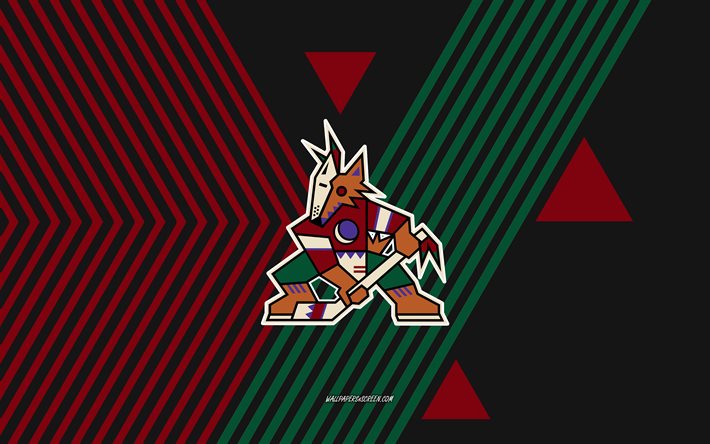 arizona coyotes logotyp, 4k, amerikanskt hockeylag, röda gröna linjer bakgrund, arizona coyotes, nhl, usa, linjekonst, arizona coyotes emblem, hockey
