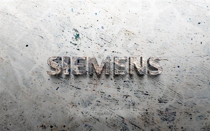Siemens stone logo, 4K, stone background, Siemens 3D logo, brands, creative, Siemens logo, grunge art, Siemens