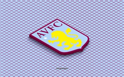 4k, Aston Villa FC isometric logo, 3d art, English football club, isometric art, Aston Villa FC, blue background, Premier League, England, football, isometric emblem, Aston Villa FC logo