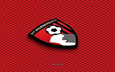4k, Bournemouth FC isometric logo, 3d art, English football club, isometric art, Bournemouth FC, red background, Premier League, England, football, isometric emblem, Bournemouth FC logo